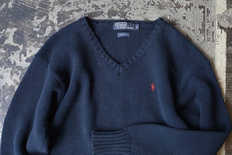 POLO by Ralph Lauren 90’s Embroidery Logo V-Neck Cotton Knit